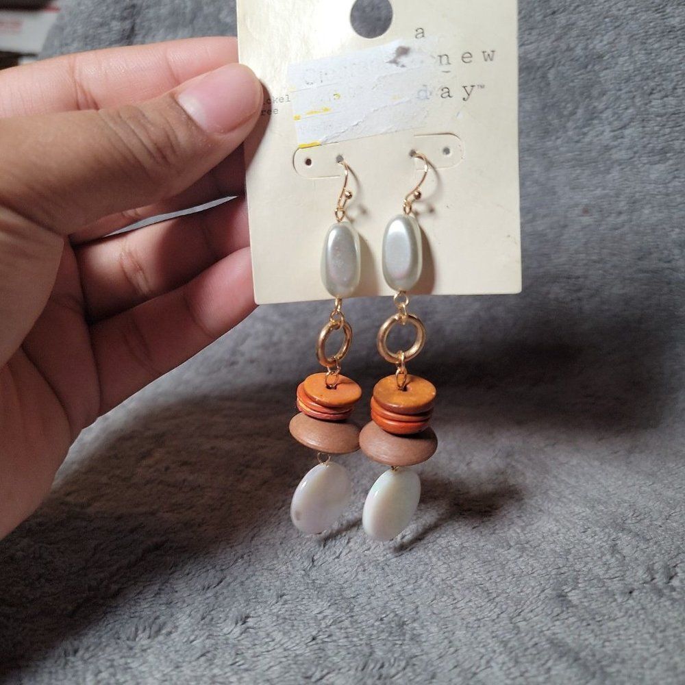A New Day Womens Brown Beaded Nickel Free Dangle Statement Earring Accessory Set - Picture 4 of 6